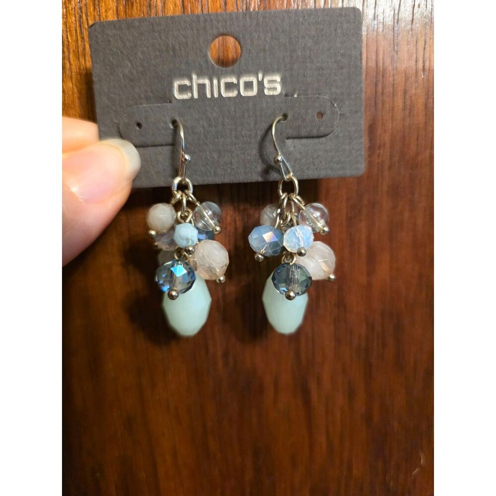 Chico's Blue Beaded Cluster Dangle Earrings